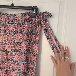 Floral Tile Print Maxi Skirt in Coral and Black